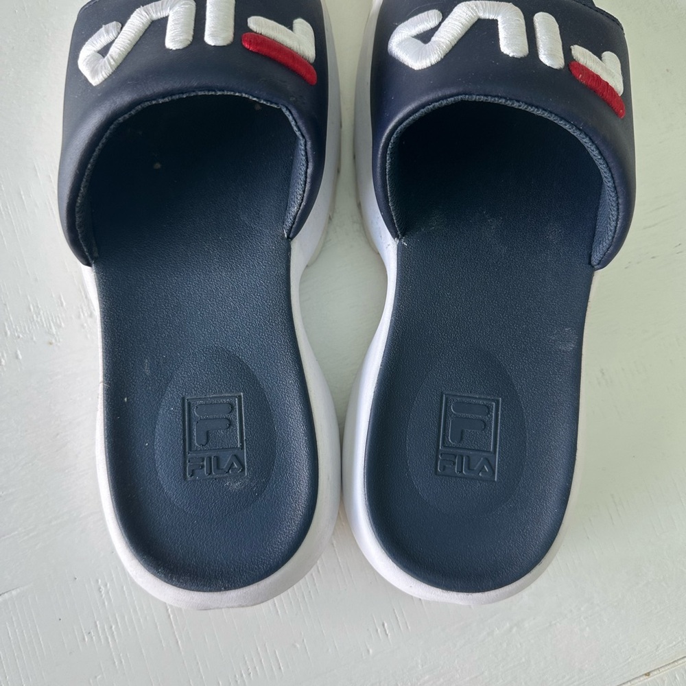 Fila Dark Blue Slides with Red and White Logo 8 - Picture 3 of 5
